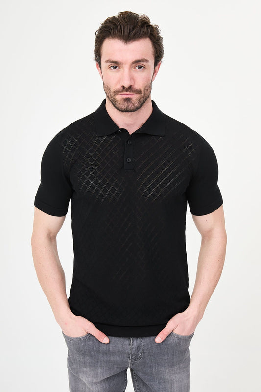 Men’s Black Diamond Textured Polo T-Shirt