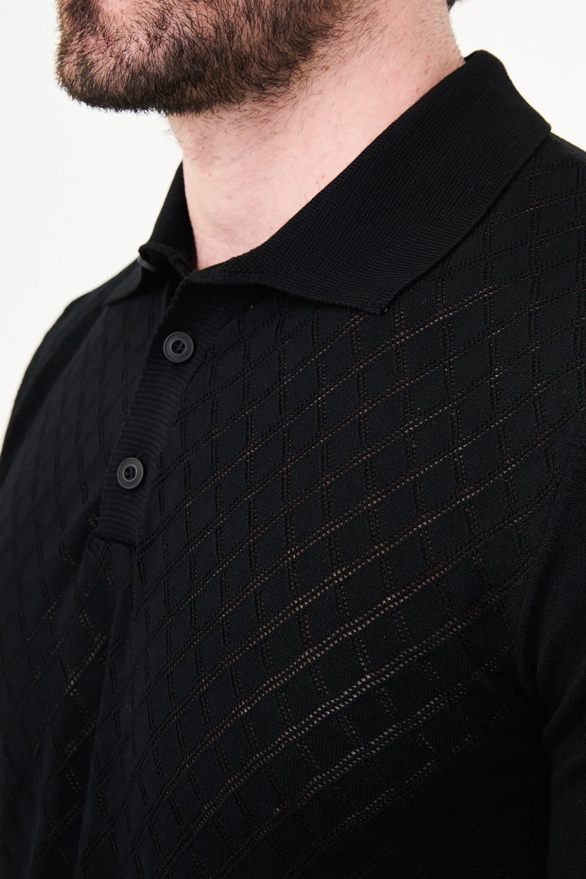 Men’s Black Diamond Textured Polo T-Shirt