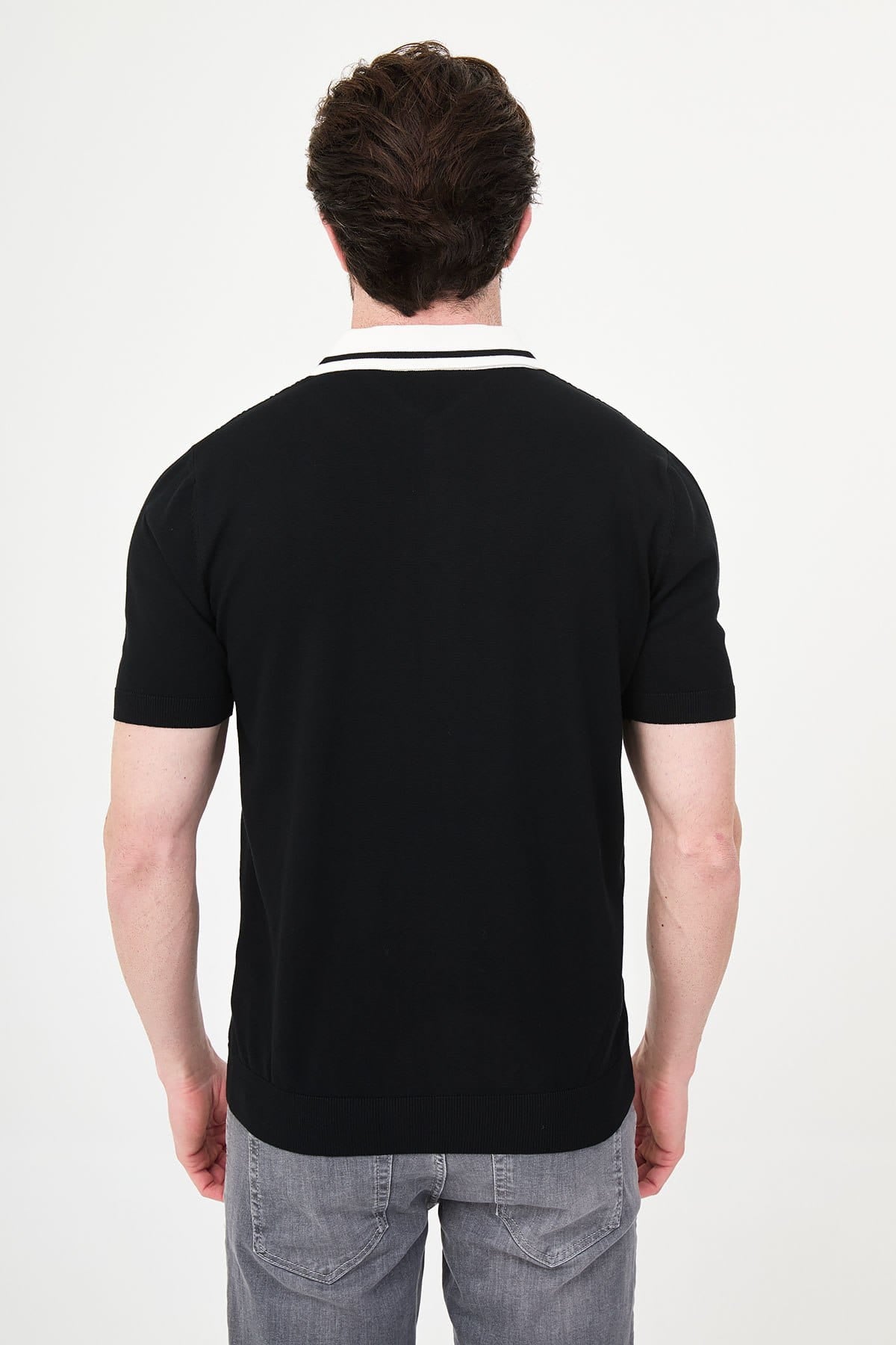 Men’s Black Knit Button-Up Polo Shirt