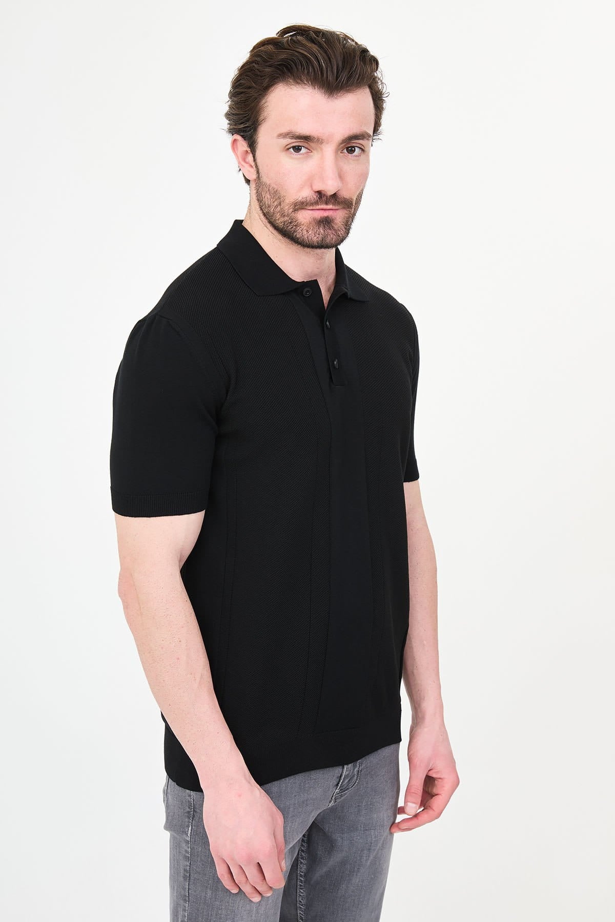Men’s Black Knit Polo Shirt