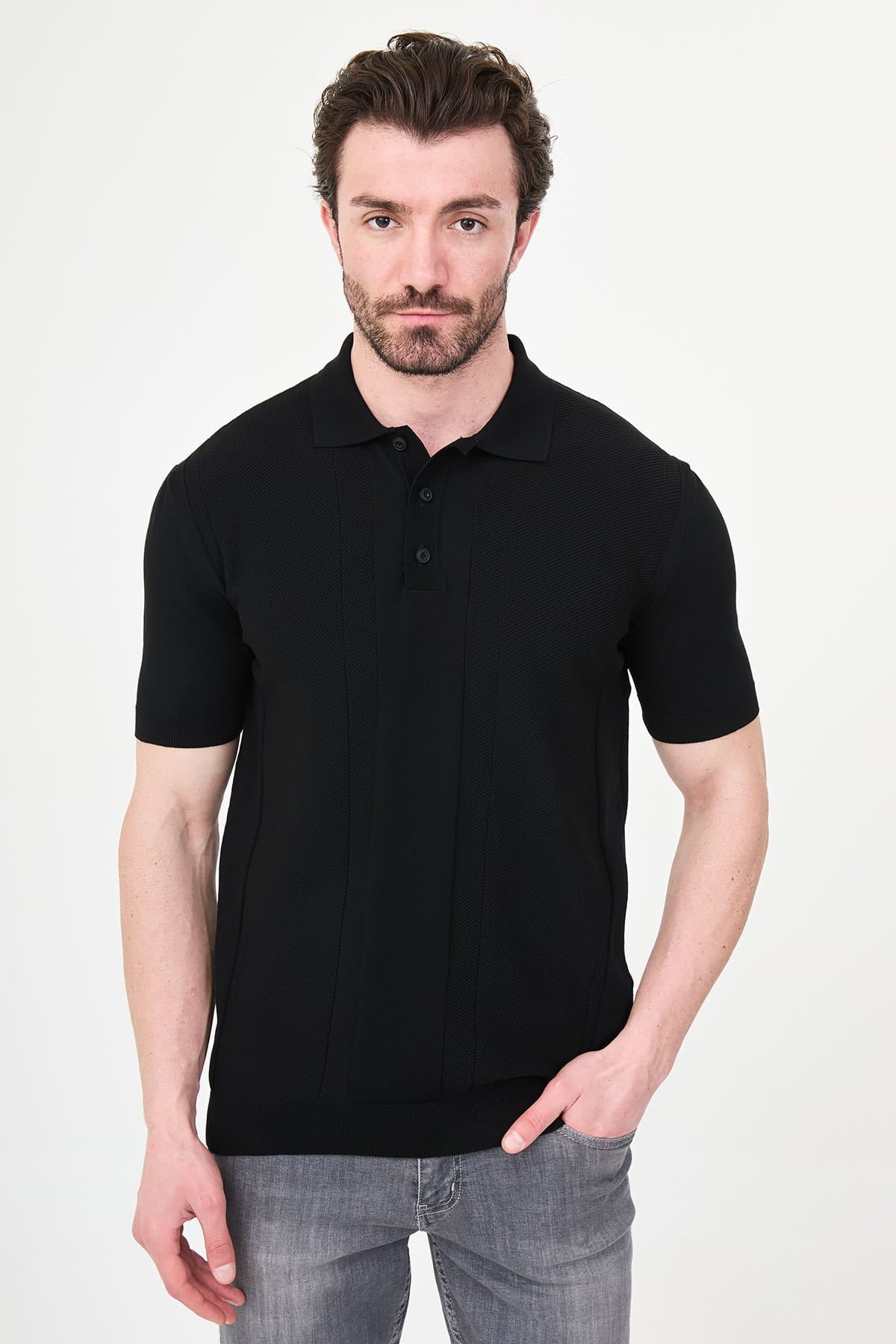 Men’s Black Knit Polo Shirt