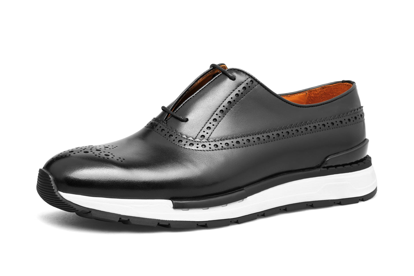 Men’s Black Leather Brogue Slip-On Sneakers