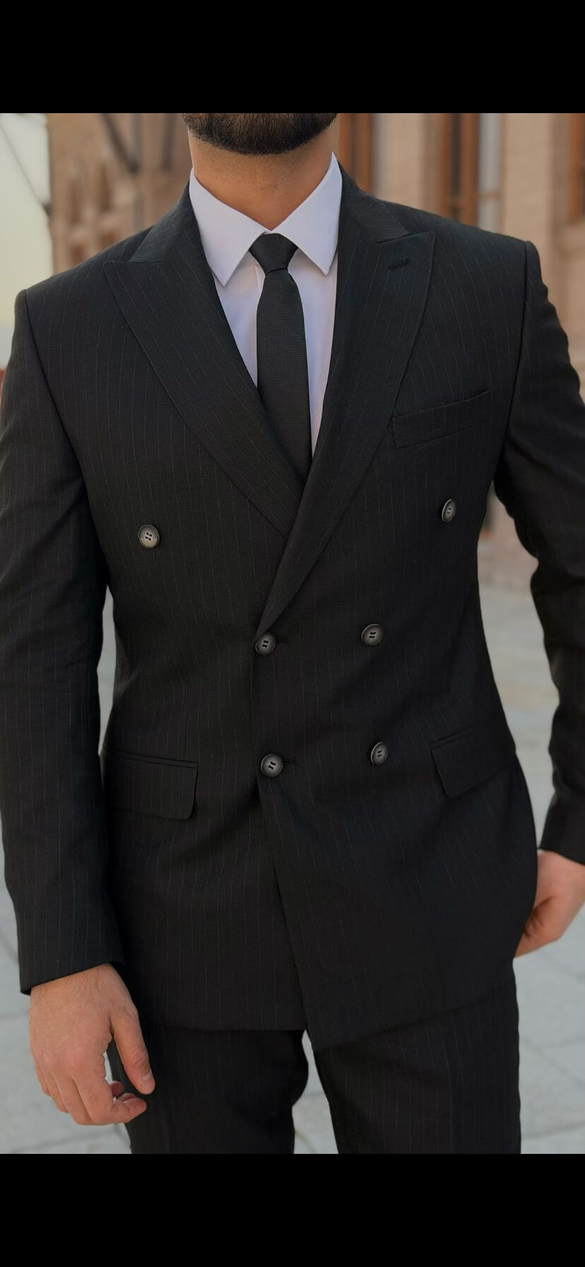 Men’s Black Pinstripe Double Breasted Suit