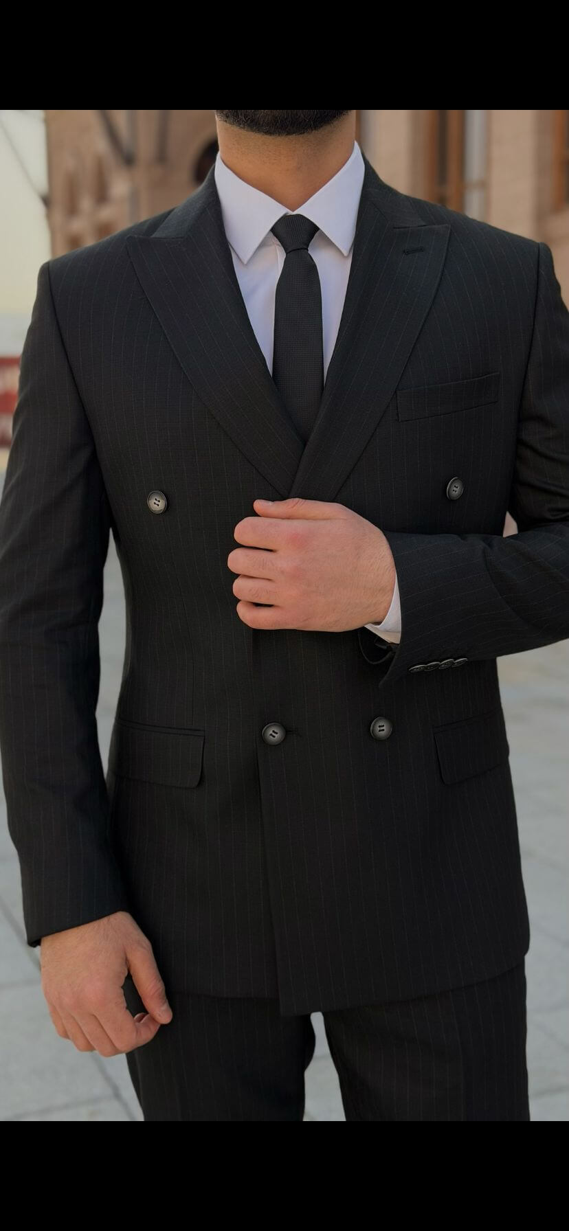 Men’s Black Pinstripe Double Breasted Suit