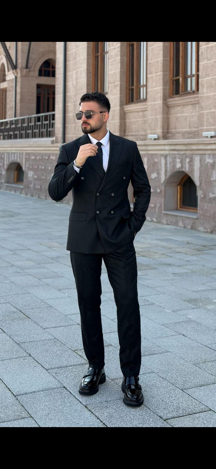 Men’s Black Pinstripe Double Breasted Suit