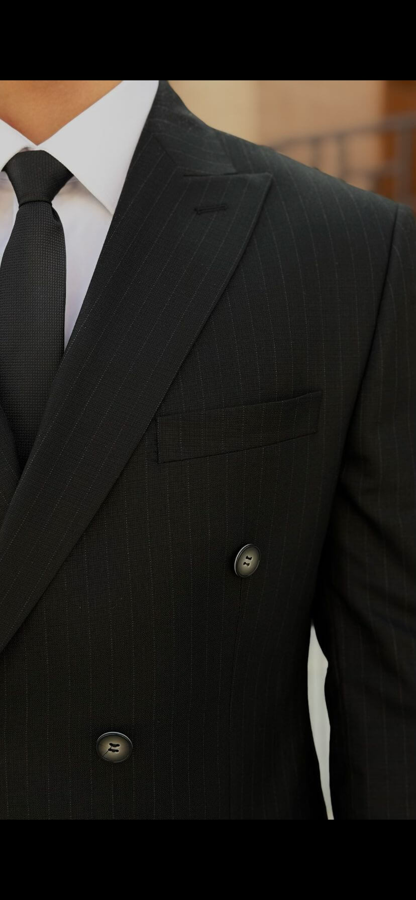 Men’s Black Pinstripe Double Breasted Suit