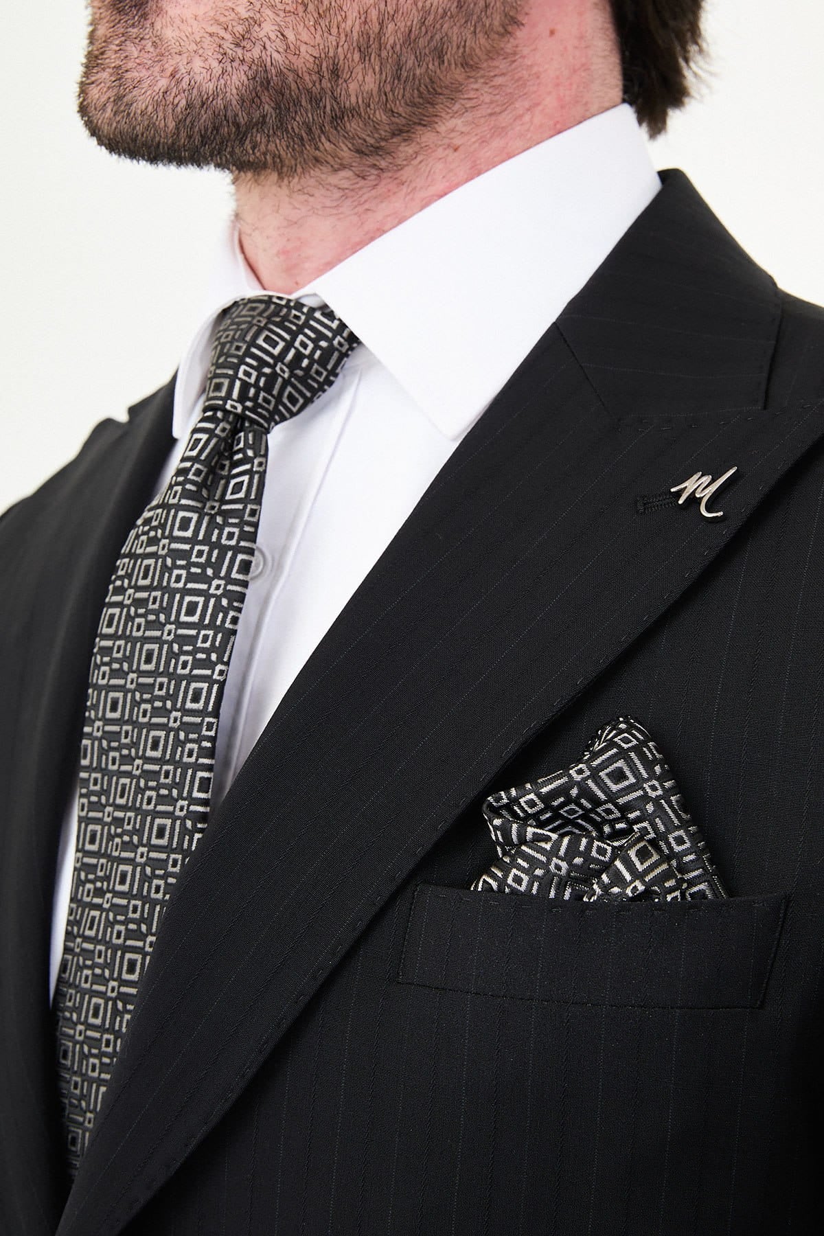 Men’s Black Pinstripe Wool Suit