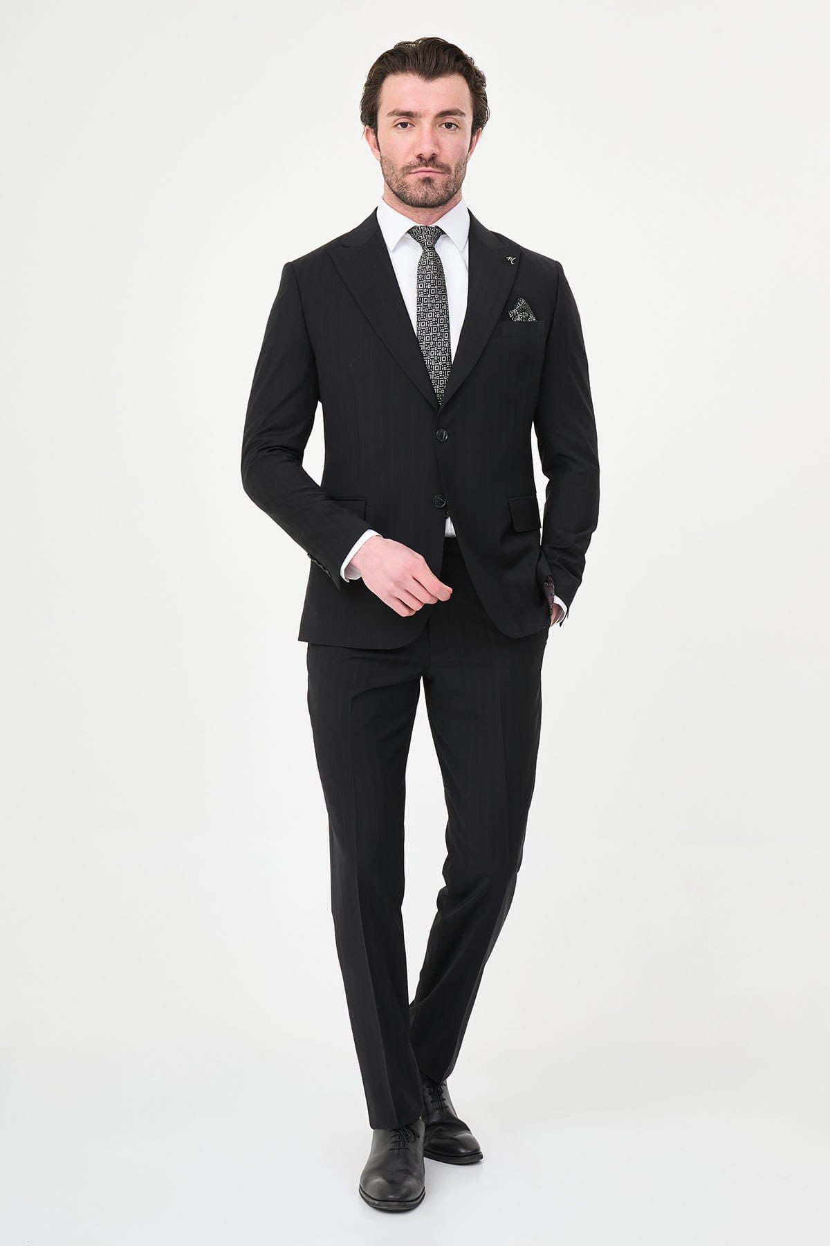 Men’s Black Pinstripe Wool Suit