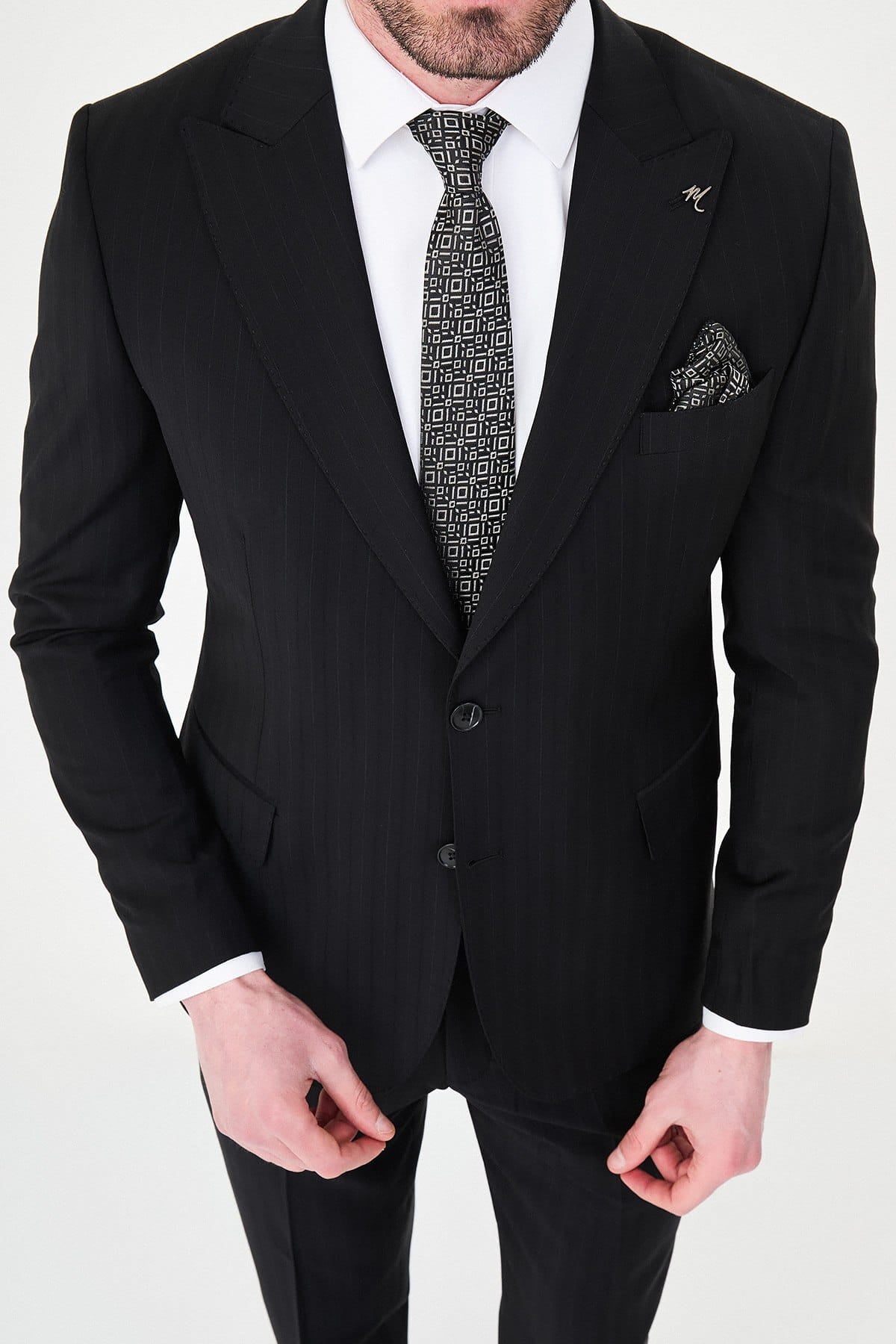 Men’s Black Pinstripe Wool Suit