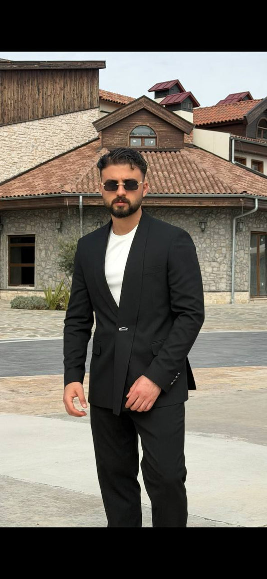 Men’s Black Shawl Lapel Slim Fit Suit