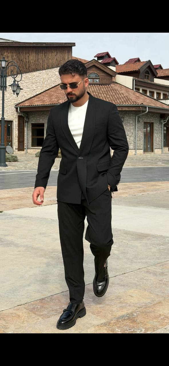 Men’s Black Shawl Lapel Slim Fit Suit