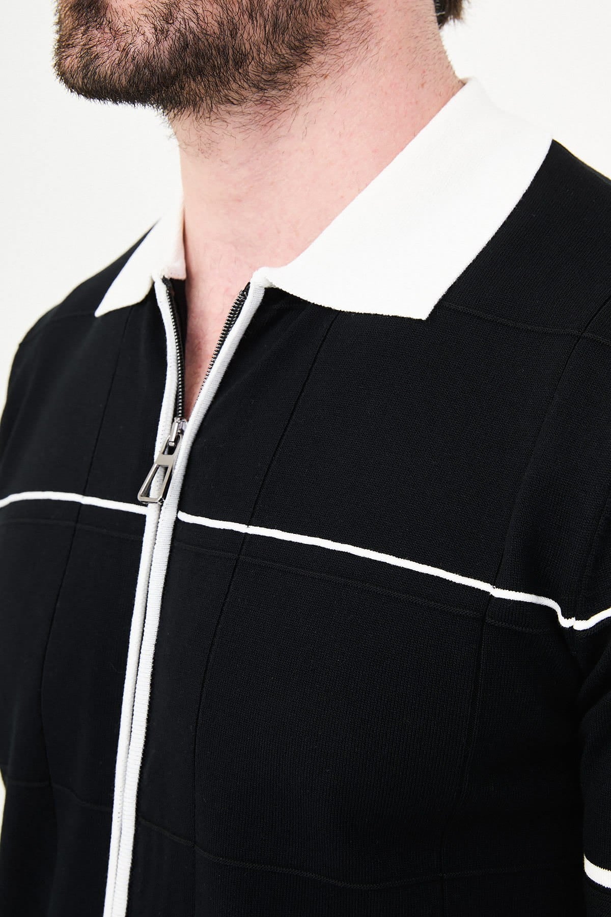Men’s Black Zip-Up Knit Polo Shirt