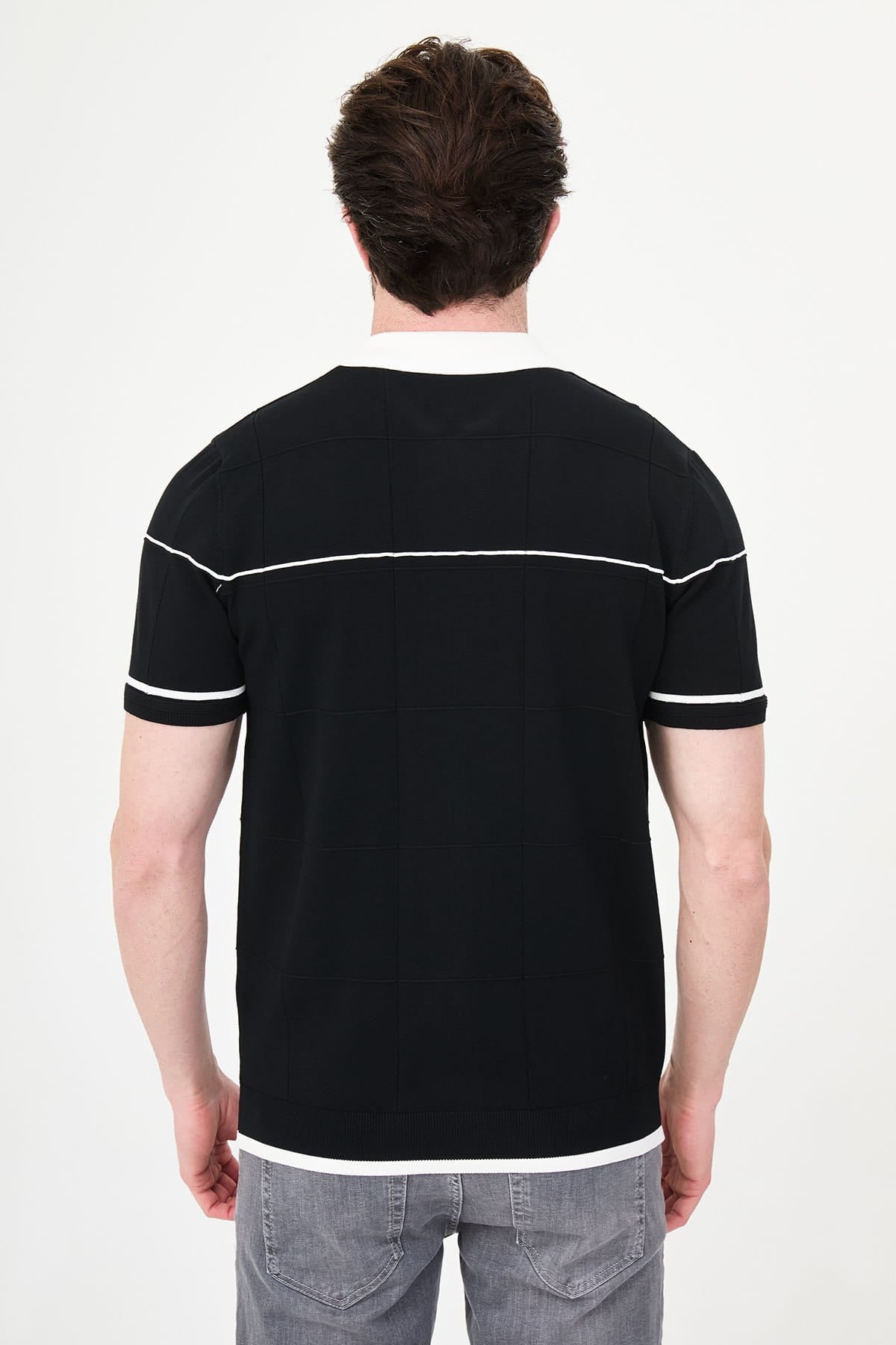 Men’s Black Zip-Up Knit Polo Shirt