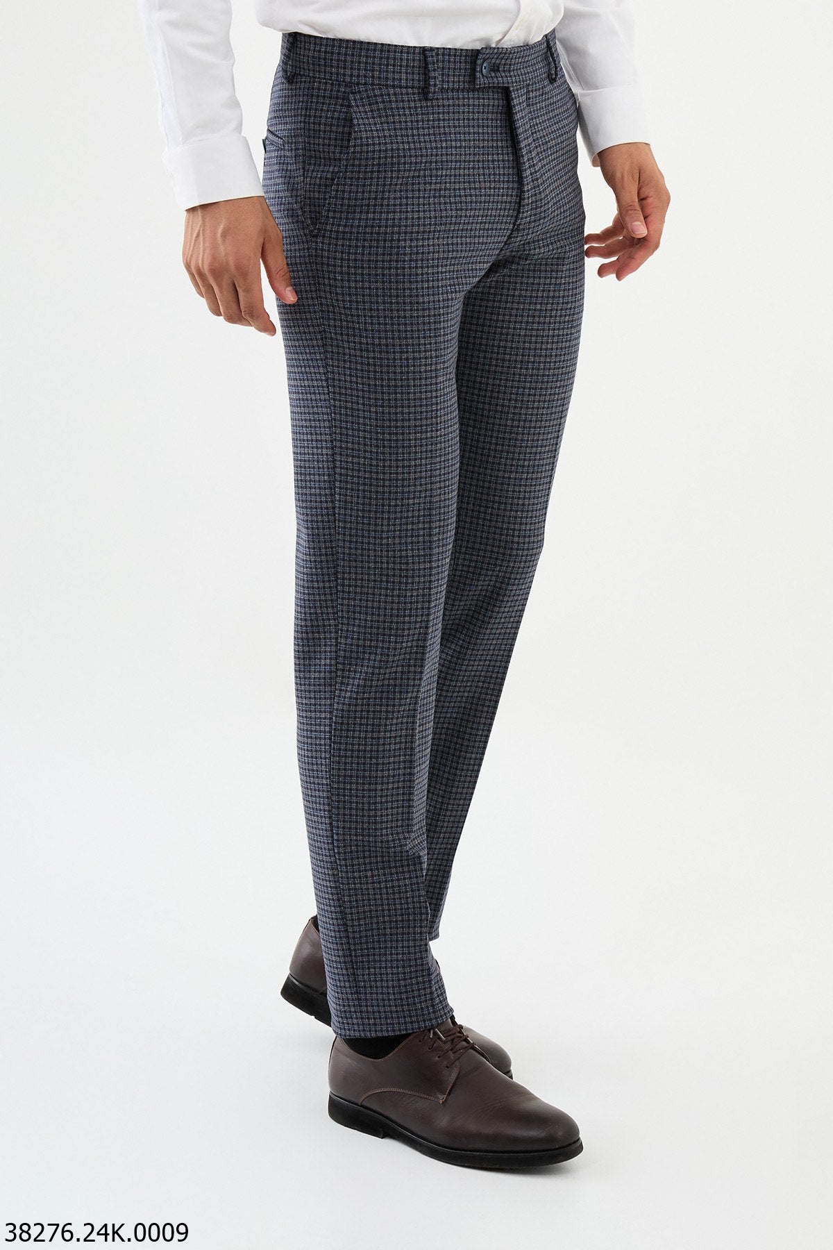 Men’s Blue Micro Check Slim Fit Trousers