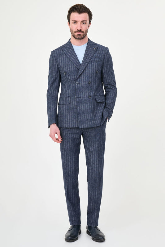 Men's blue pinstripe double-breasted two-piece suit
