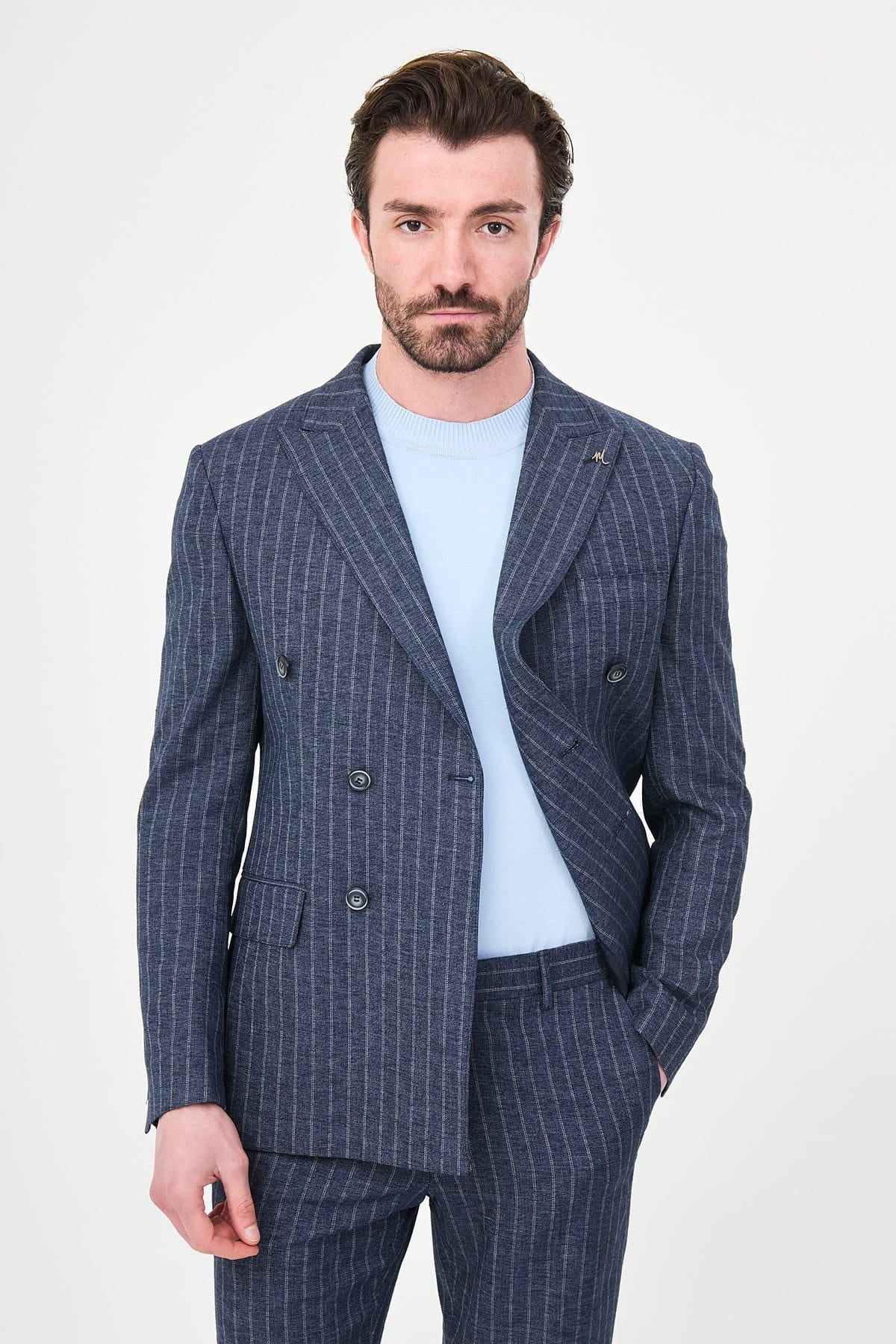 Men’s Blue Pinstripe Slim Fit Suit