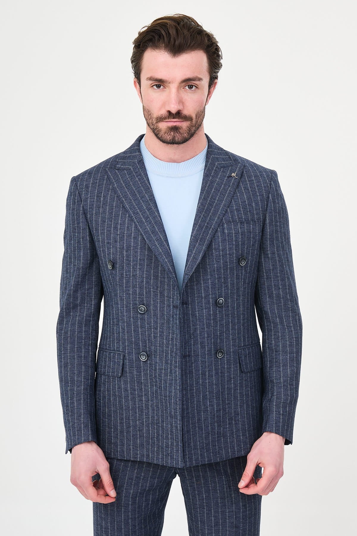 Men’s Blue Pinstripe Slim Fit Suit