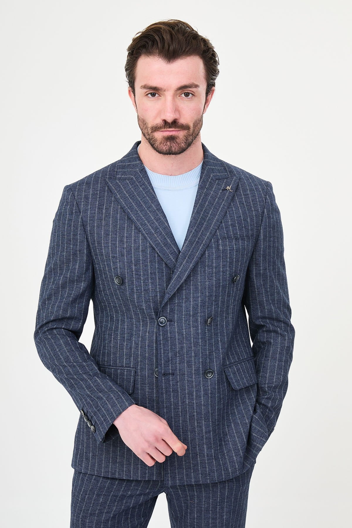 Men’s Blue Pinstripe Slim Fit Suit
