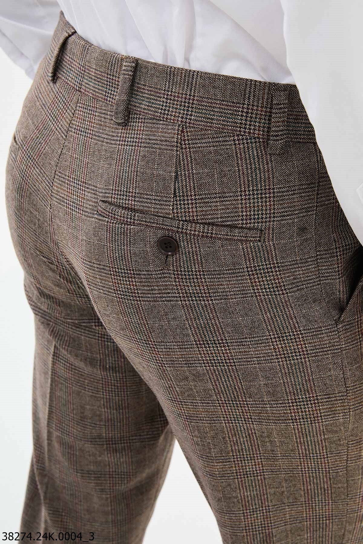 Men’s Brown Check Slim Fit Trousers