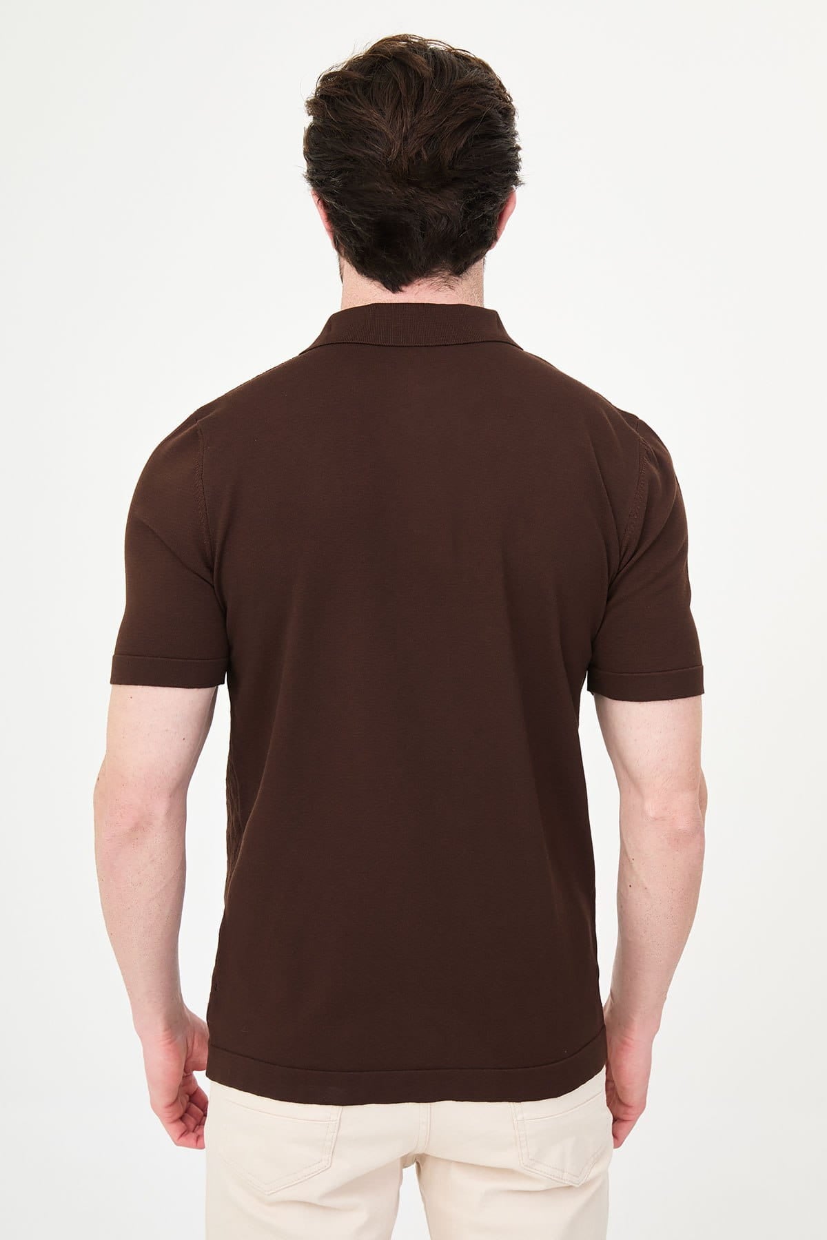 Men’s Brown Diamond Textured Polo T-Shirt