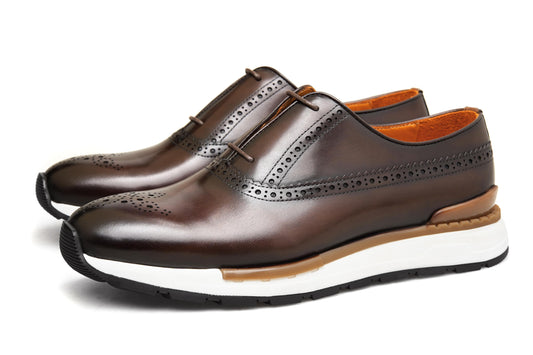 Men’s Brown Leather Brogue Slip-On Sneakers