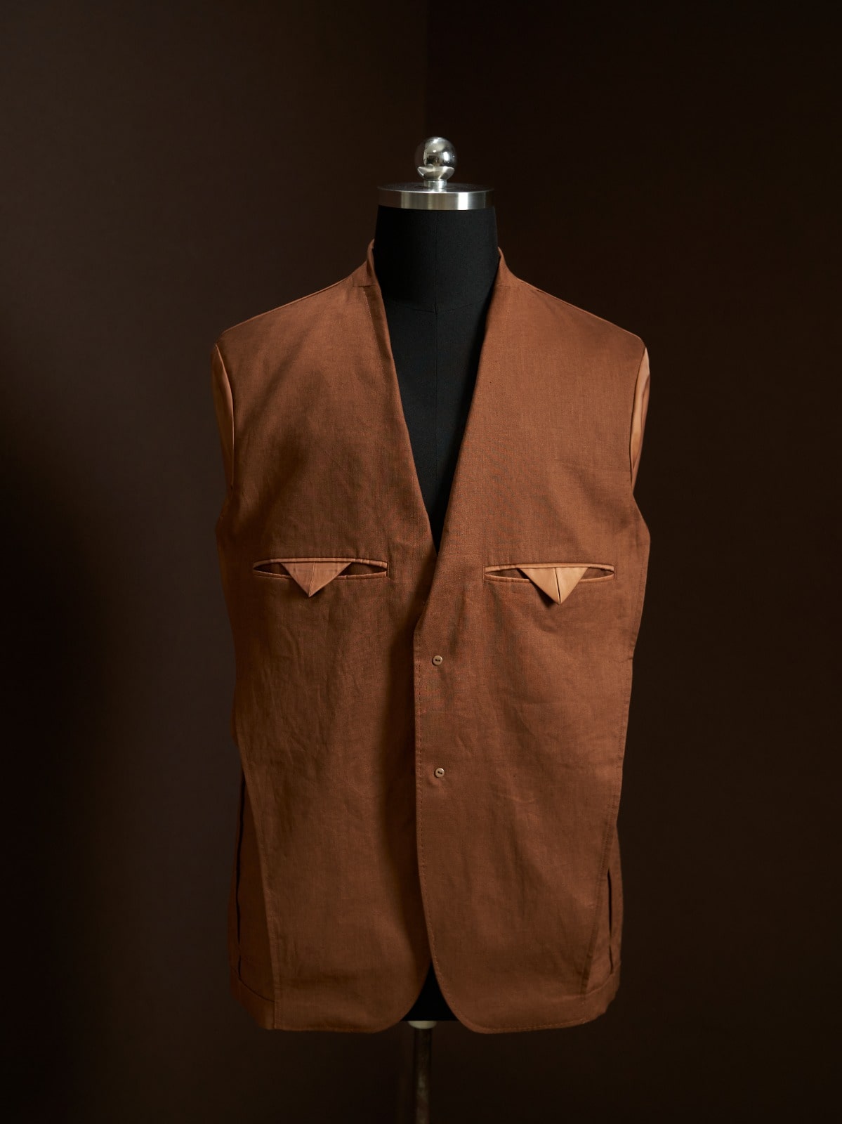 Men’s  Brown Linen Jacket & Vest Set