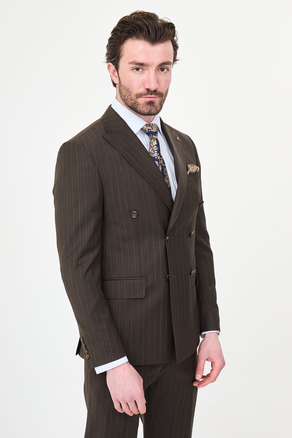 Men’s Chocolate Brown Pinstripe Double-Breasted Suit