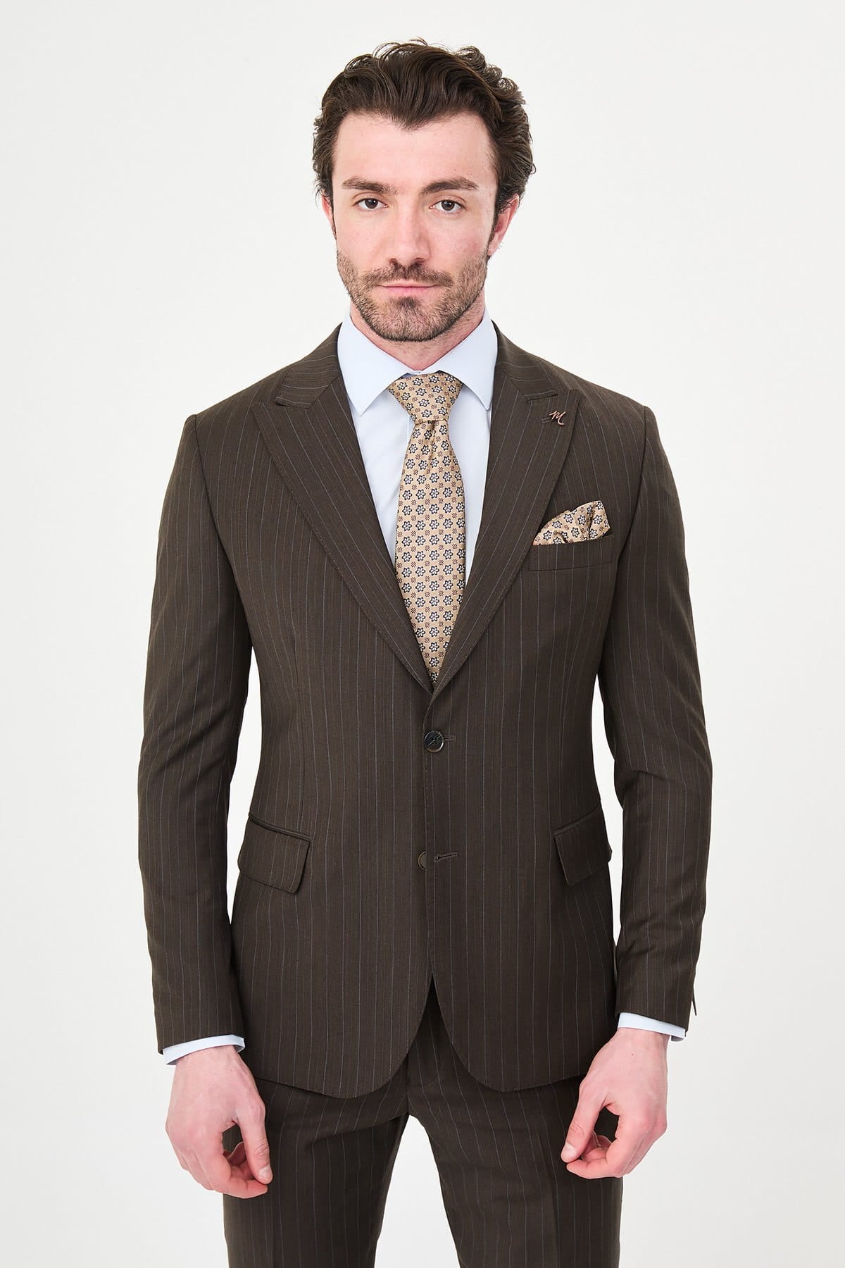 Men’s Chocolate Brown Pinstripe Wool Suit