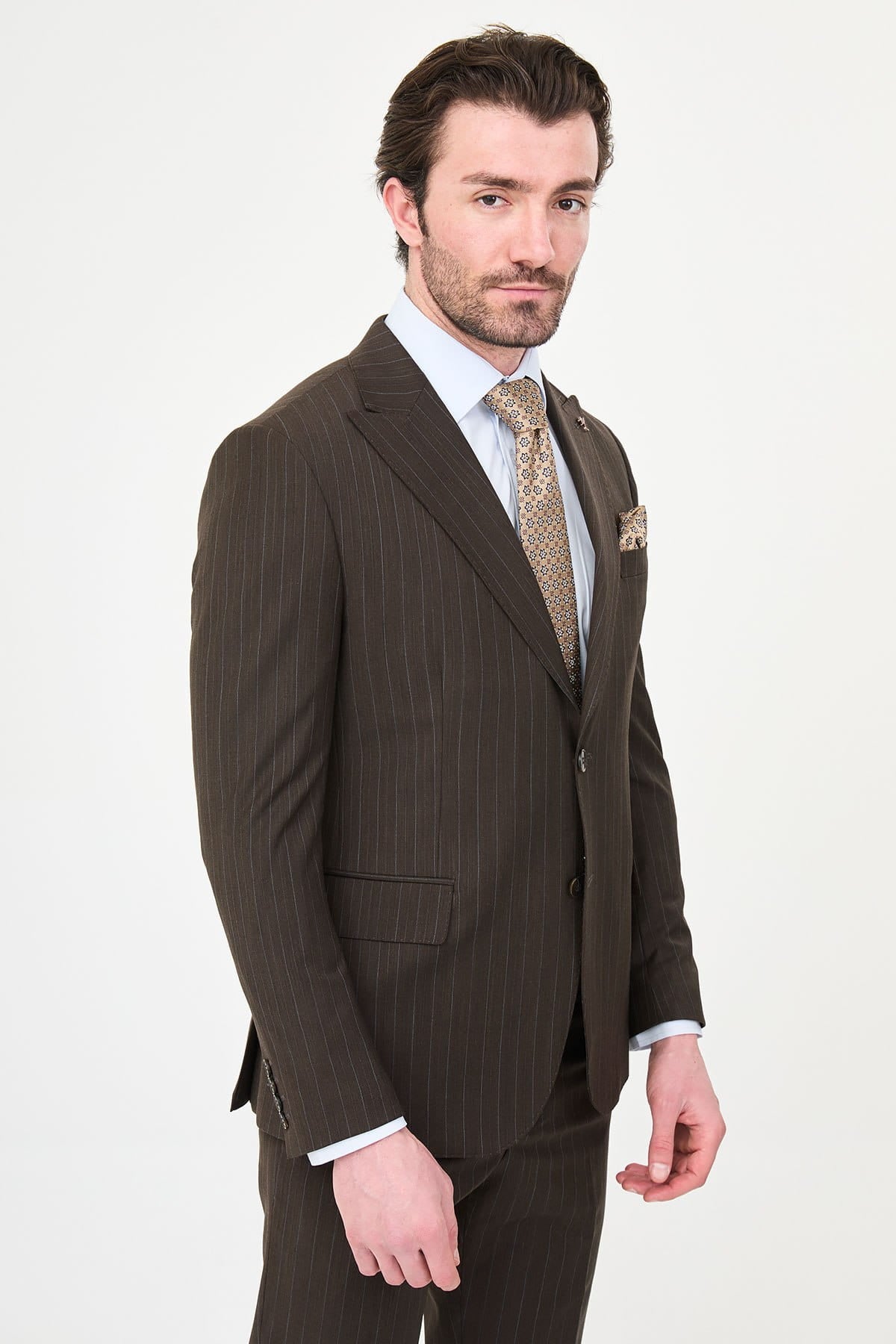 Men’s Chocolate Brown Pinstripe Wool Suit