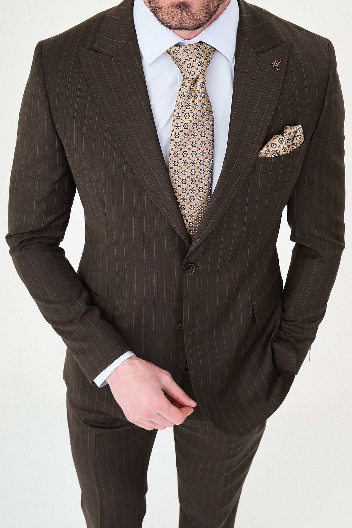 Men’s Chocolate Brown Pinstripe Wool Suit