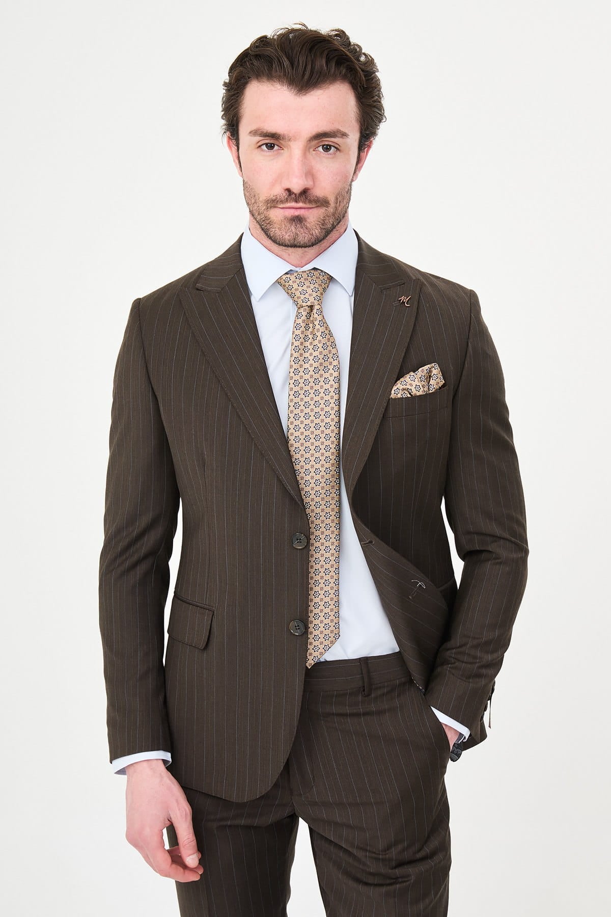Men’s Chocolate Brown Pinstripe Wool Suit