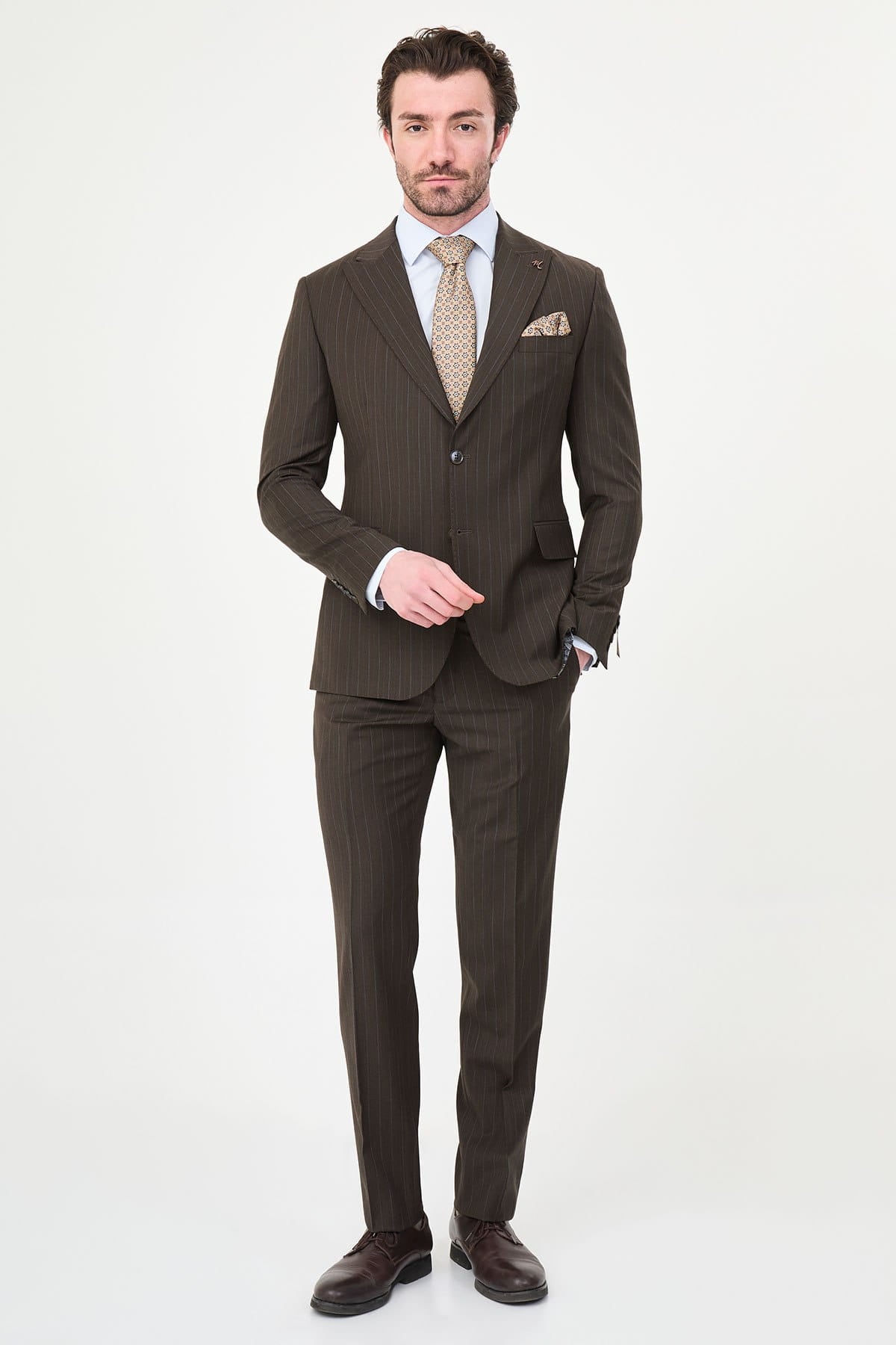 Men’s Chocolate Brown Pinstripe Wool Suit