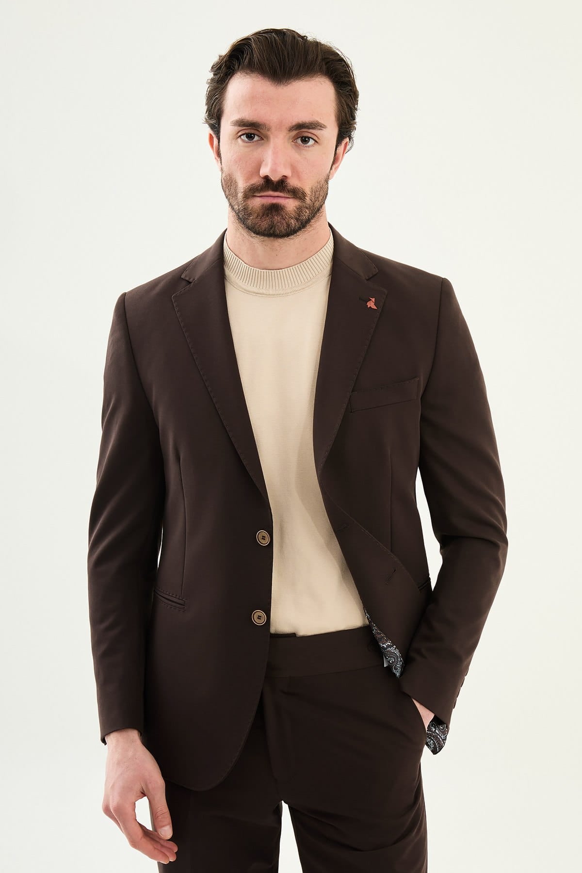 Men’s Chocolate Brown Slim-Fit Casual Suit
