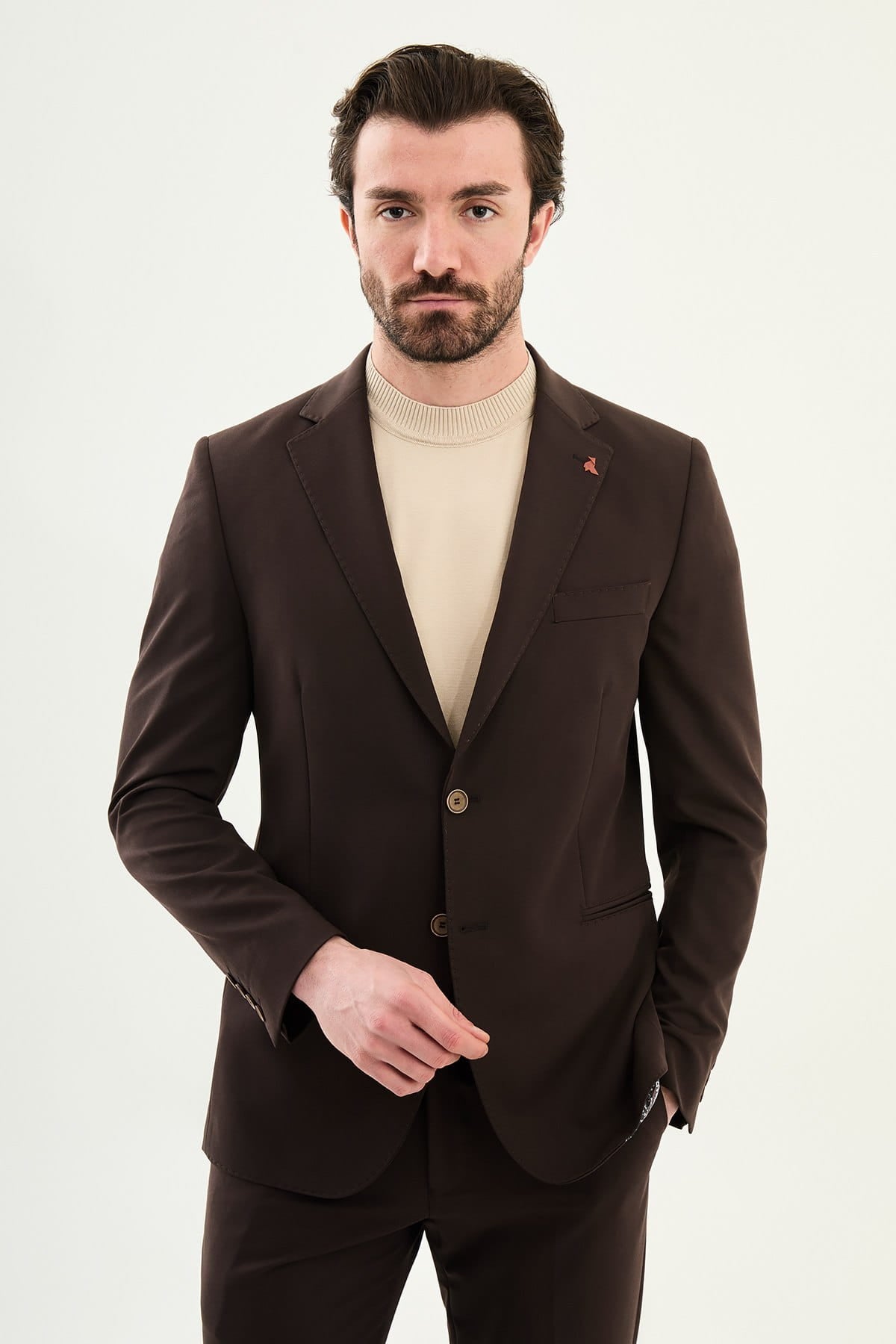 Men’s Chocolate Brown Slim-Fit Casual Suit