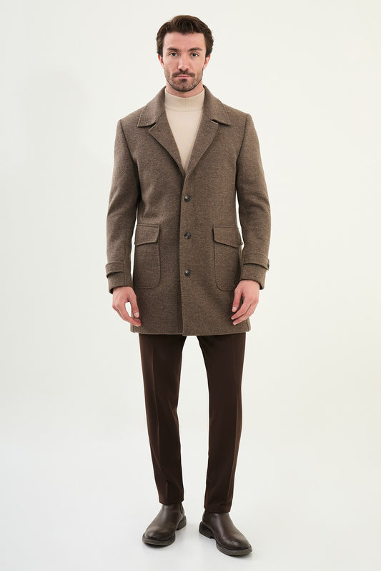 Men’s Classic Brown Tailored Wool-Blend Coat