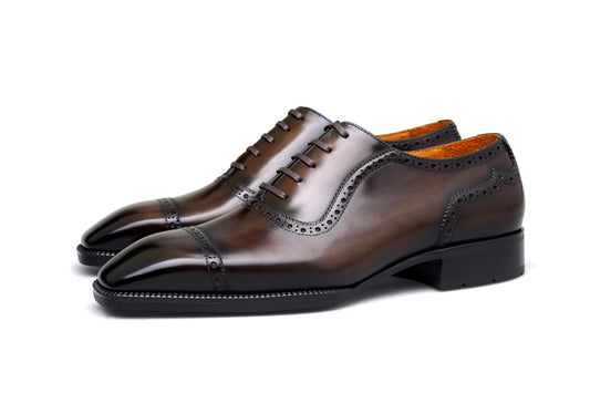 SuitHarbor Blake-Stitched Dark Brown Cap-Toe Oxford