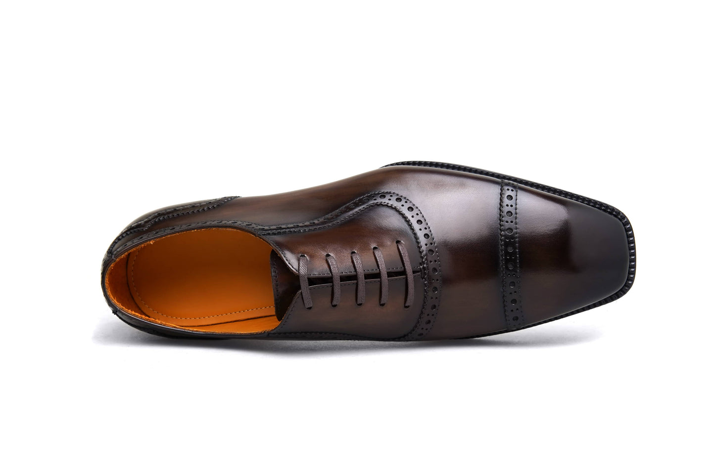 SuitHarbor Blake-Stitched Dark Brown Cap-Toe Oxford