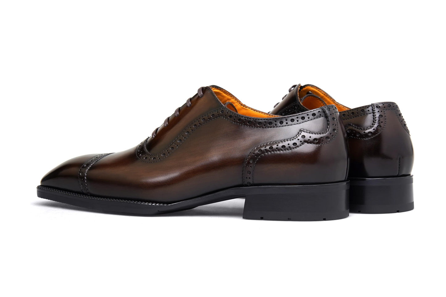 SuitHarbor Blake-Stitched Dark Brown Cap-Toe Oxford