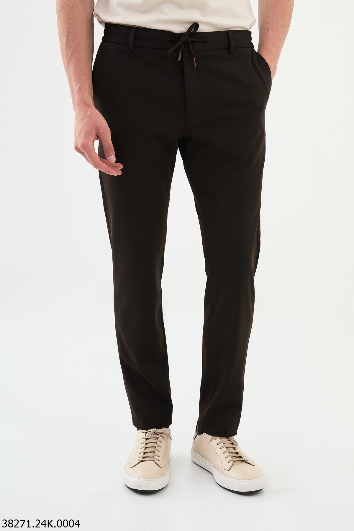 Men’s Dark Brown Slim Fit Drawstring Trousers