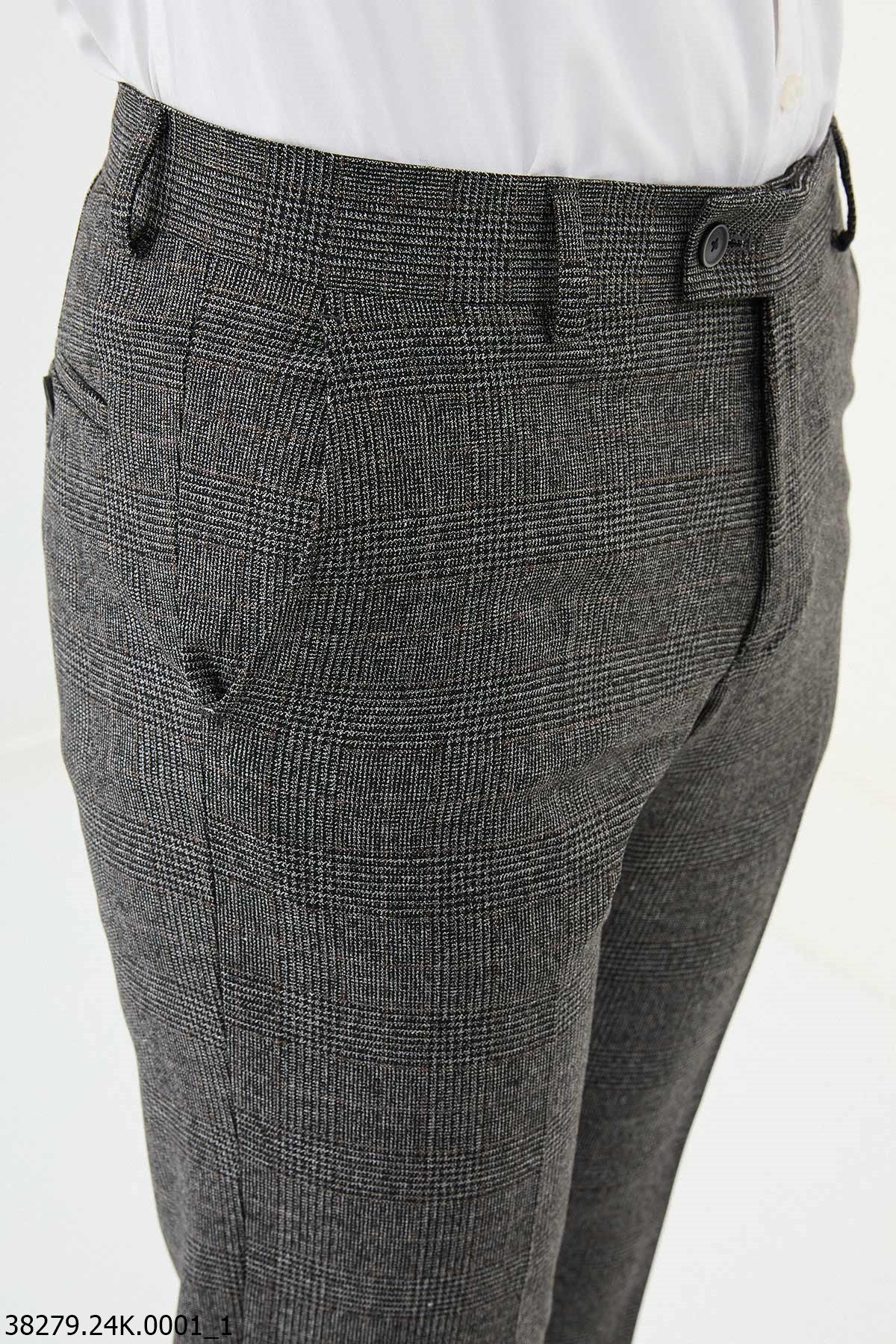 Men’s Dark Gray Check Slim Fit Trousers