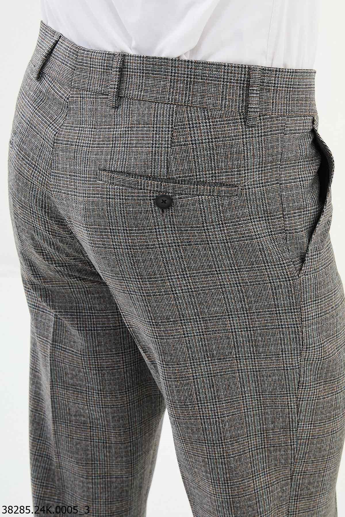 Men’s Gray Check Slim Fit Tailored Trousers