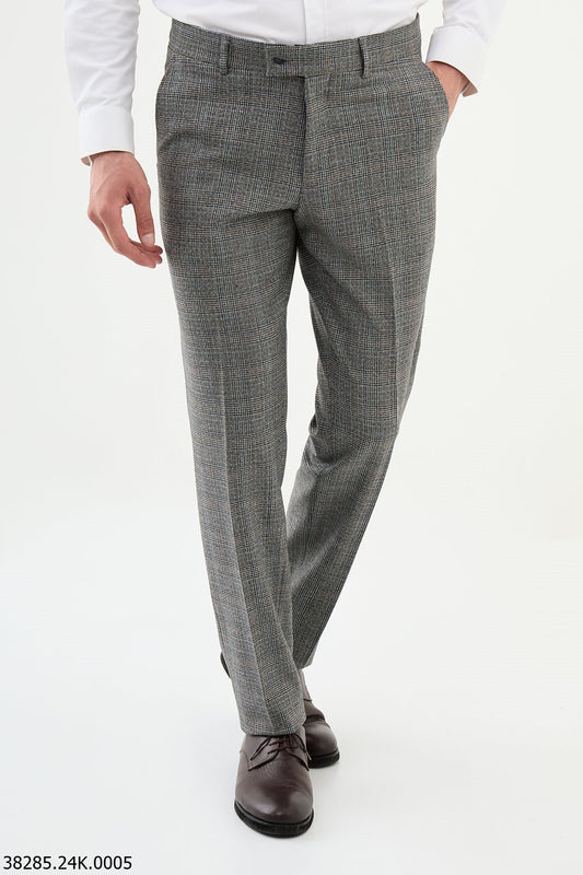 Men’s Gray Check Slim Fit Tailored Trousers
