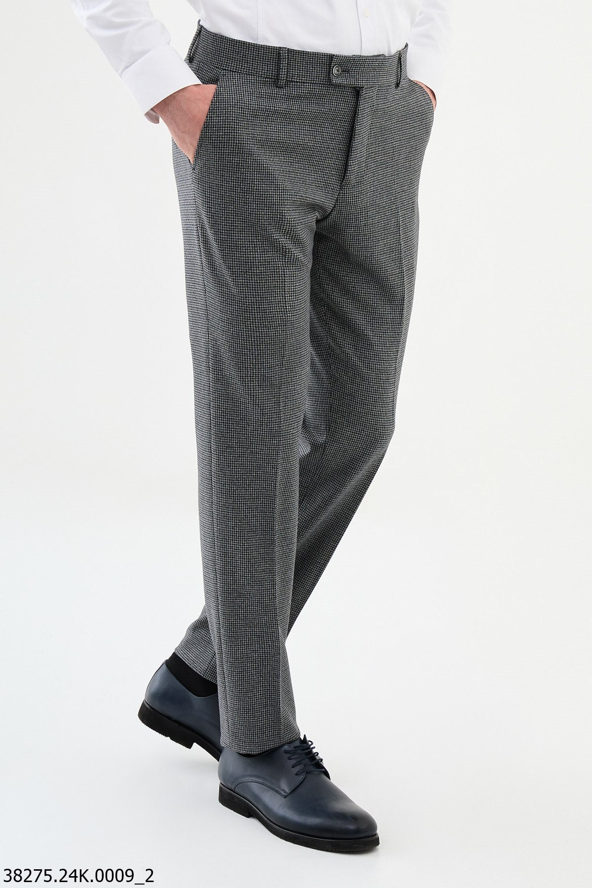 Men’s Gray Micro Check Slim Fit Trousers