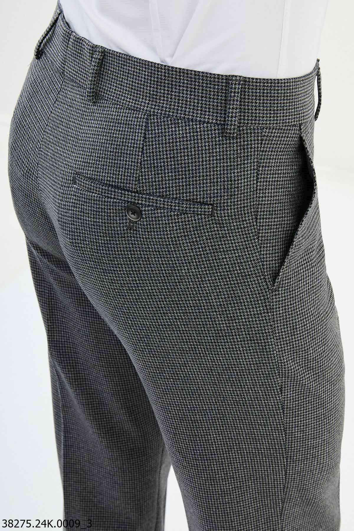 Men’s Gray Micro Check Slim Fit Trousers