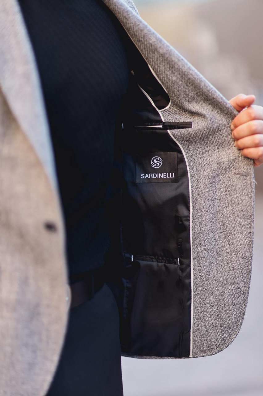 Men’s Gray Slim Fit Mono-Collar Textured Jacket