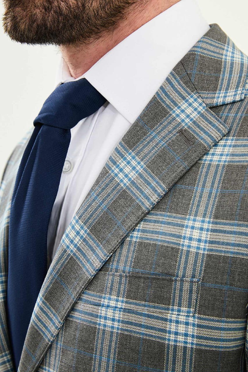 Men’s Grey Blue Windowpane Check Slim-Fit Suit