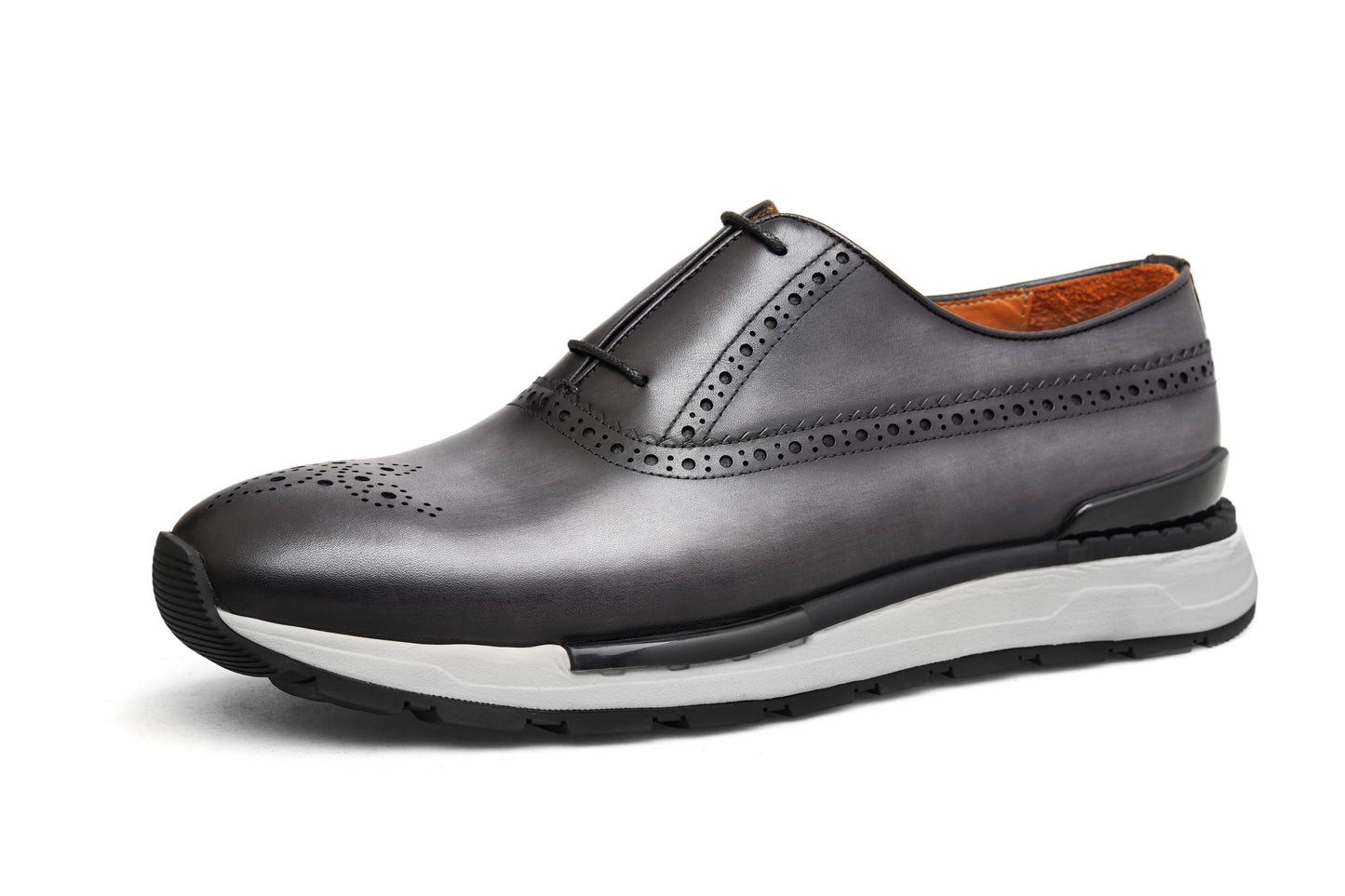 Men’s Grey Leather Brogue Slip-On Sneakers