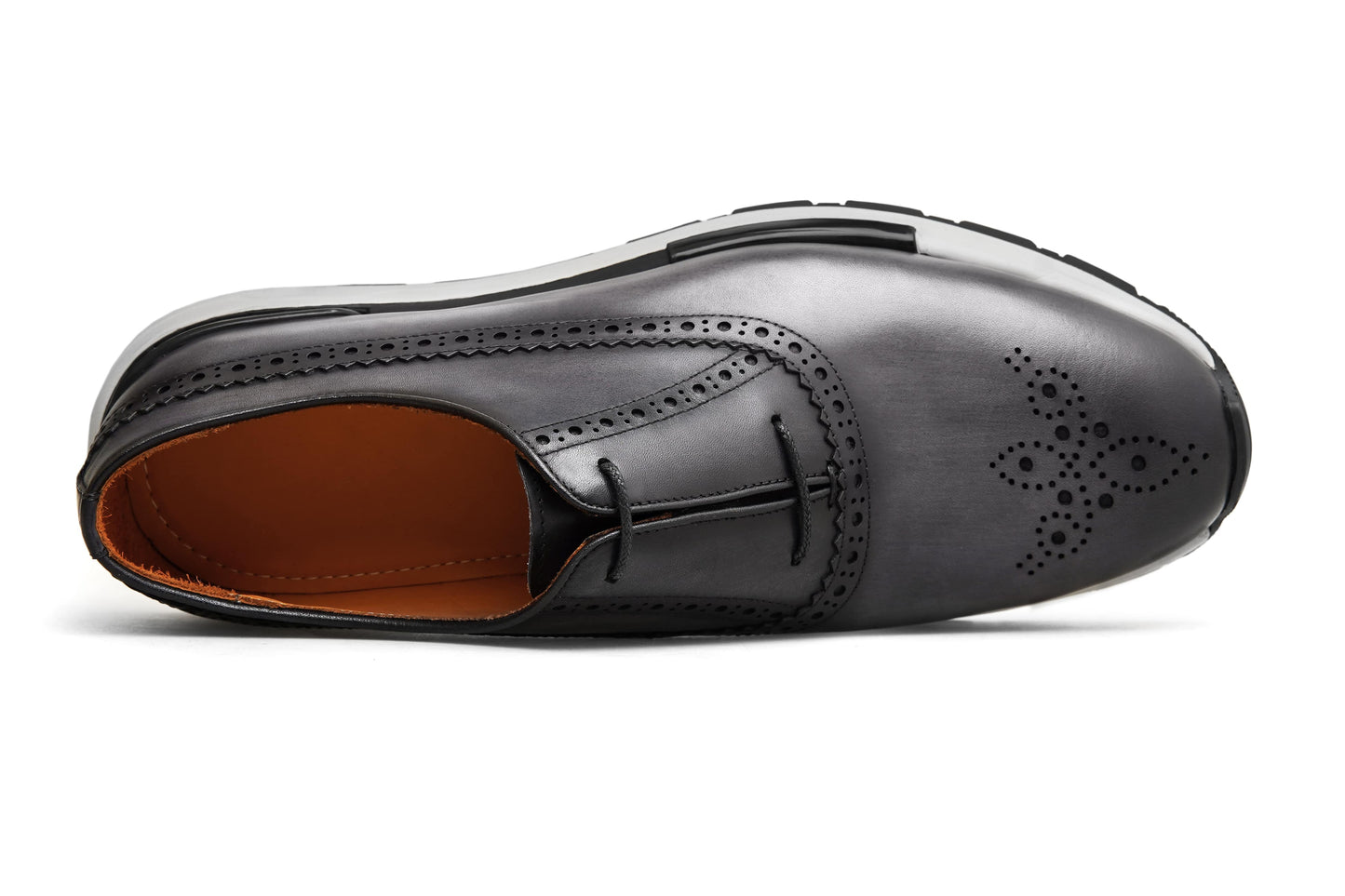Men’s Grey Leather Brogue Slip-On Sneakers