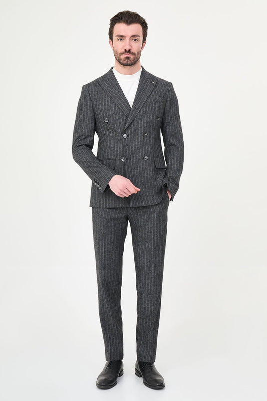 Men's grey pinstripe slim fit two-piece suit