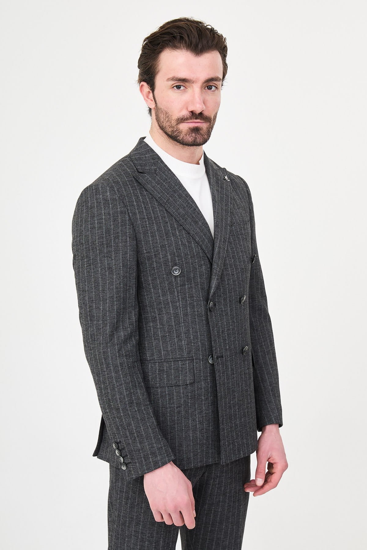 Men’s Grey Pinstripe Slim Fit Suit